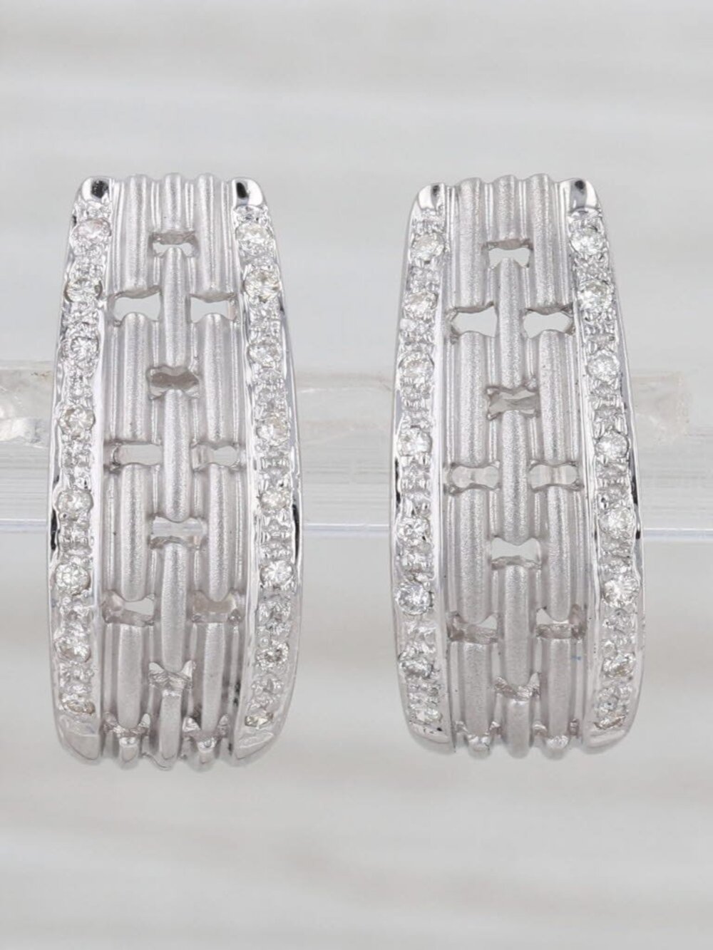 0.20ctw Diamond J-Hook Earrings 18k White Gold Omega Back Drops
